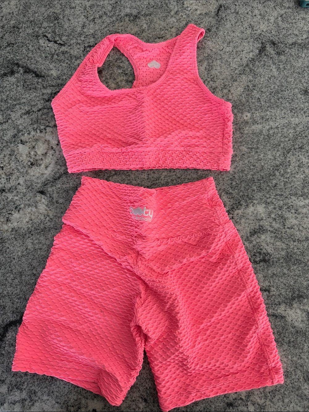 BootyByBrabants Croco Skin Scoop Top & Bike Shorts in Pink Sand (OS) NWOT